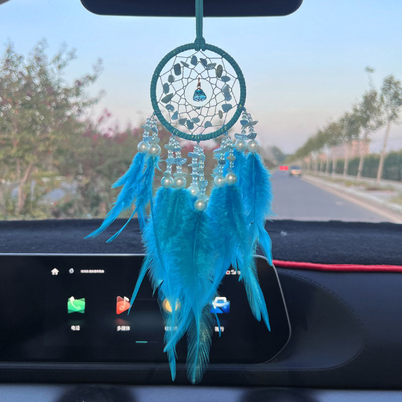 Hochwertiger Autoanhänger aus Kristallstein, elegantes Autoinnenzubehör, Feder-Traumfänger, Windspiel, Rückspiegel-Dekoration