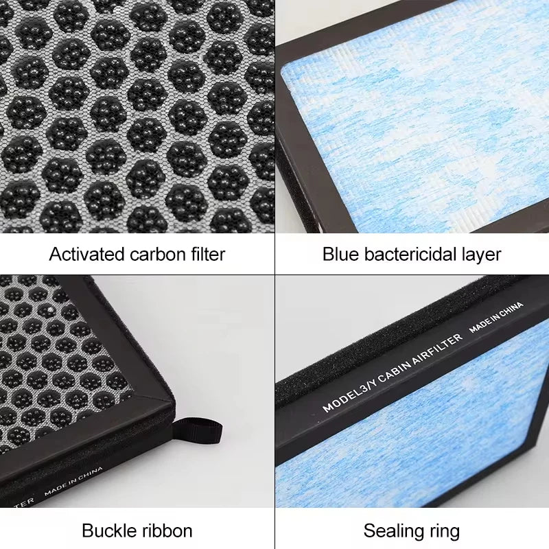 2 Stück HEPA N98 Aktivkohle PM2.5 Luftreinigerfilter Ersatzkit für Tesla Model 3 Model Y Autozubehör