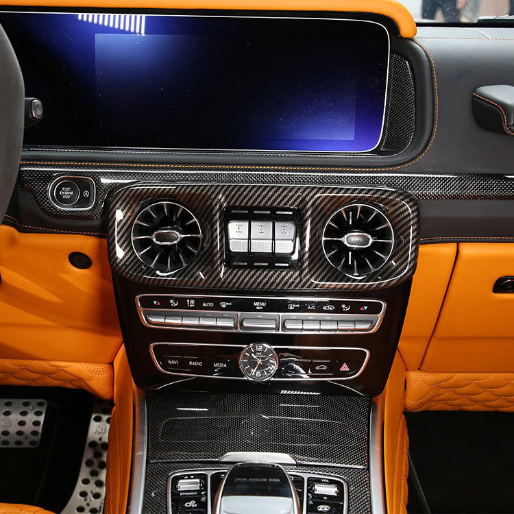 Geeignet für Mercedes G-Klasse Modelle 2019-2020: Rahmen für die Lüftungsschlitze der Mittelkonsole aus ABS-Karbonfaser, 1-teilig.