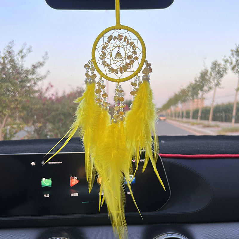 Hochwertiger Autoanhänger aus Kristallstein, elegantes Autoinnenzubehör, Feder-Traumfänger, Windspiel, Rückspiegel-Dekoration