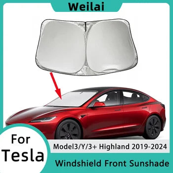 Für Tesla Windschutzscheiben-Sonnenschutz, faltbare Frontscheibenabdeckung, Hitzeschutzblende für Model Y, Model 3, 2024 Zubehör