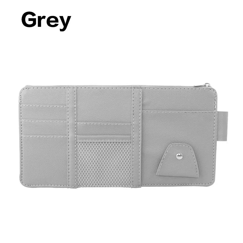 Leder Sonnenblenden-Organizer fürs Auto - Aufbewahrungstasche mit Kartenhalter, Brillenclip, Stifthalter und Geldfach