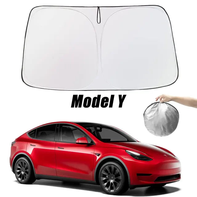 Für Tesla Windschutzscheiben-Sonnenschutz, faltbare Frontscheibenabdeckung, Hitzeschutzblende für Model Y, Model 3, 2024 Zubehör
