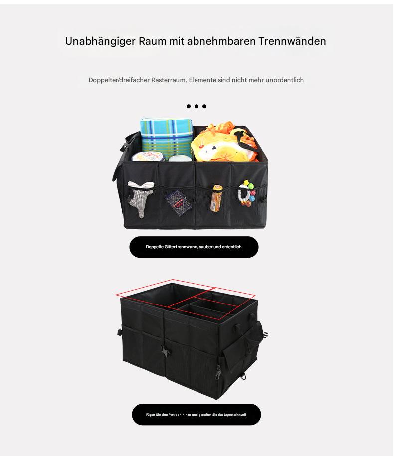 Kofferraum-Organizer mit Deckel – Faltbare Kofferraumtasche groß, rutschfest & stabil (3 Fächer, doppelte Böden, verstärkte Seitenwände)