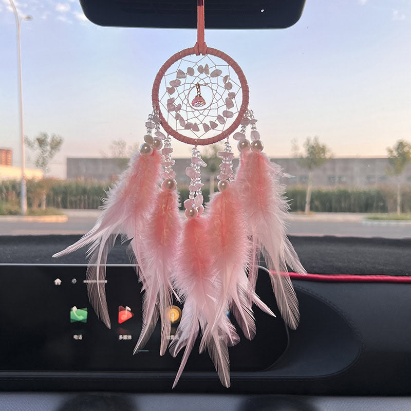 Hochwertiger Autoanhänger aus Kristallstein, elegantes Autoinnenzubehör, Feder-Traumfänger, Windspiel, Rückspiegel-Dekoration