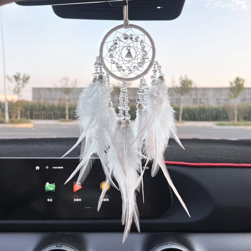 Hochwertiger Autoanhänger aus Kristallstein, elegantes Autoinnenzubehör, Feder-Traumfänger, Windspiel, Rückspiegel-Dekoration