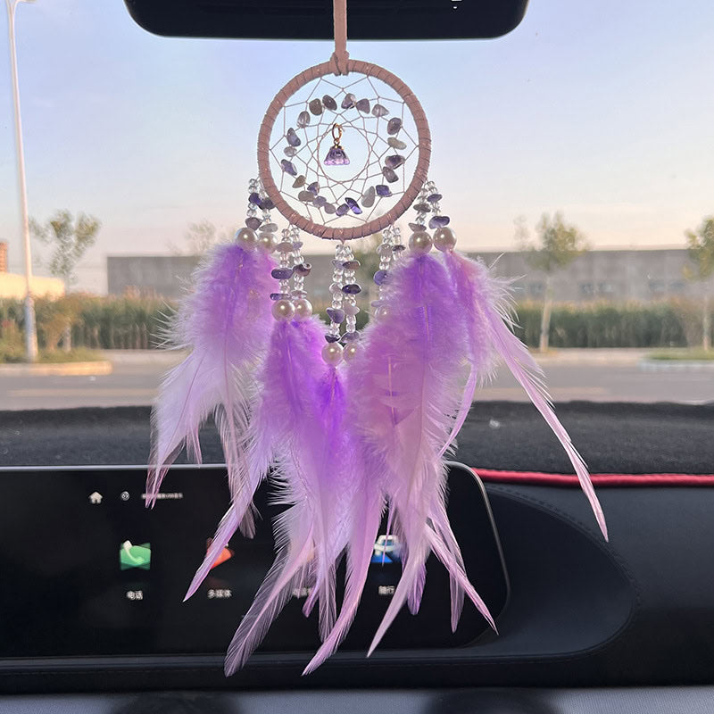 Hochwertiger Autoanhänger aus Kristallstein, elegantes Autoinnenzubehör, Feder-Traumfänger, Windspiel, Rückspiegel-Dekoration