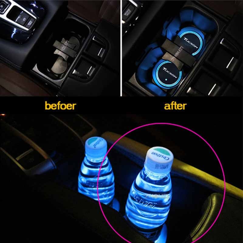 Hyundai Tucson Becher LED Buntes Antirutschmatte Halter USB Aufladung