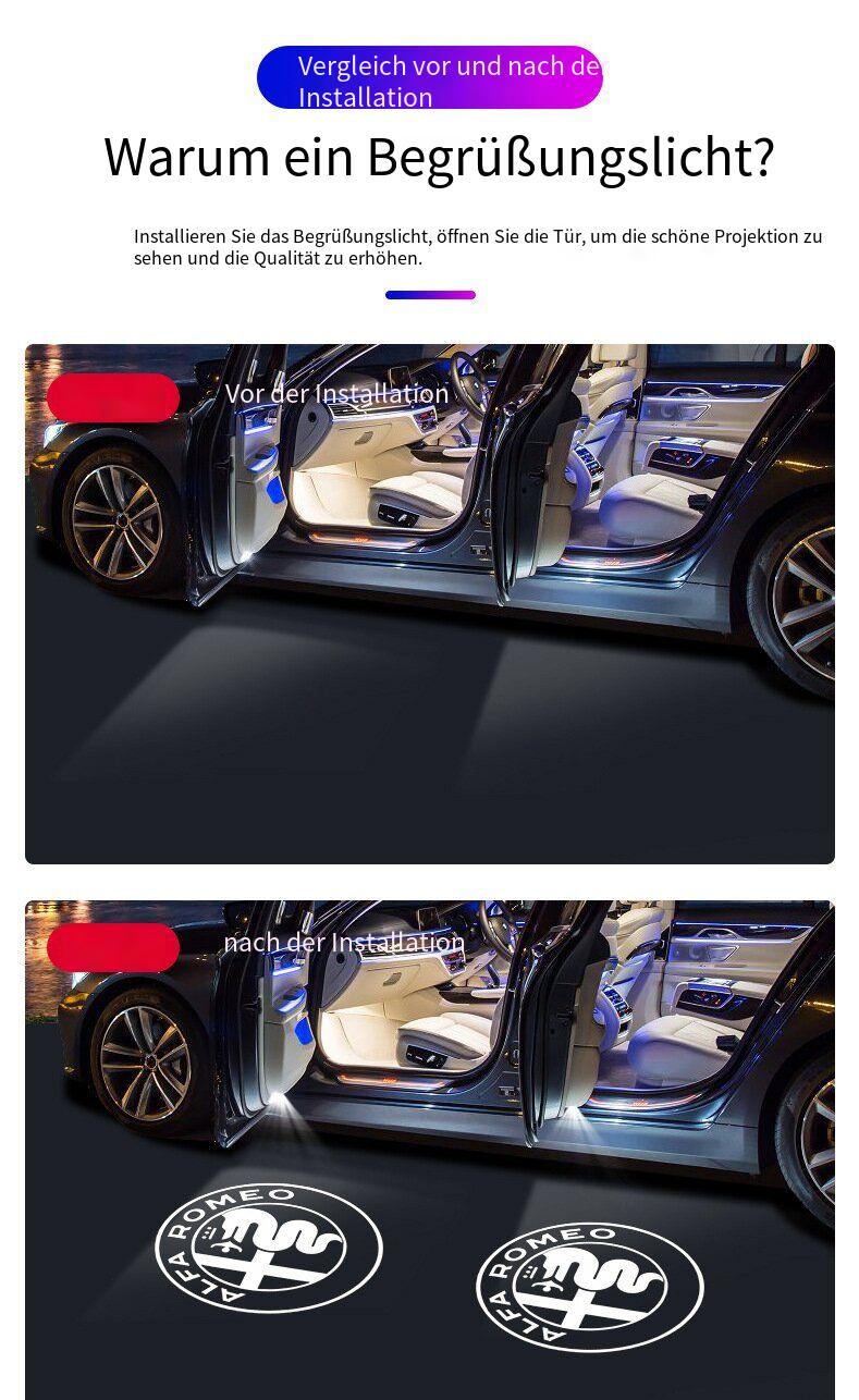 LED Türbeleuchtung für Alfa Romeo Giulia & Stelvio – Türprojektor Logo Licht, Willkommenslicht, Ambientebeleuchtung Tuning Zubehör