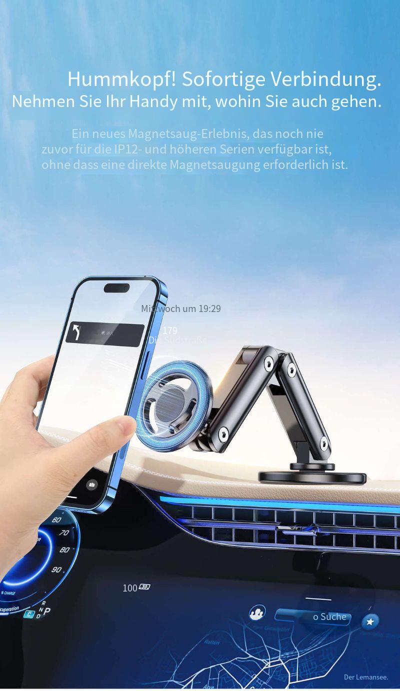 Magsafe Auto Handyhalterung 2025 – Magnetisch, drehbar & faltbar, aus Aluminium, selbstklebende Montage