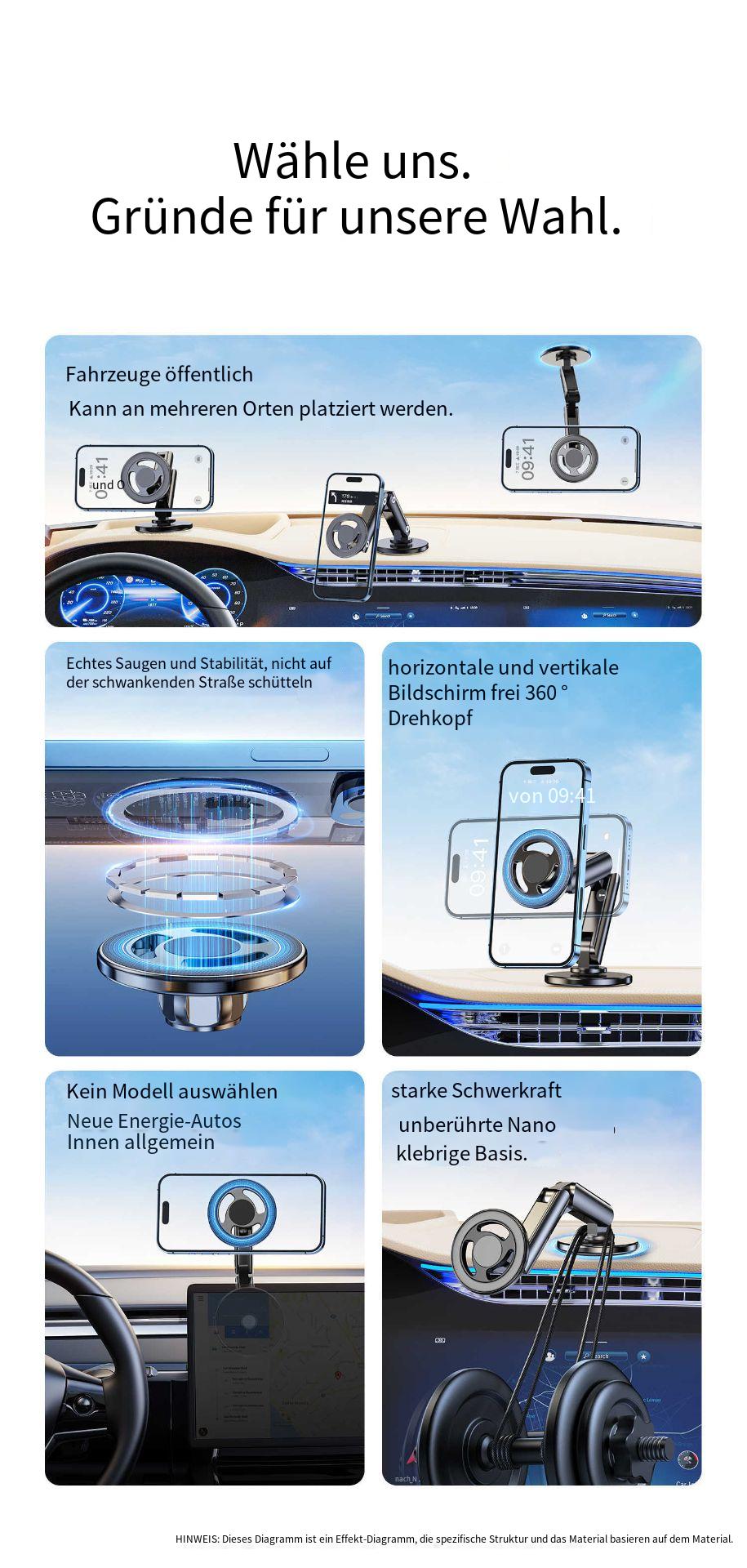 Magsafe Auto Handyhalterung 2025 – Magnetisch, drehbar & faltbar, aus Aluminium, selbstklebende Montage