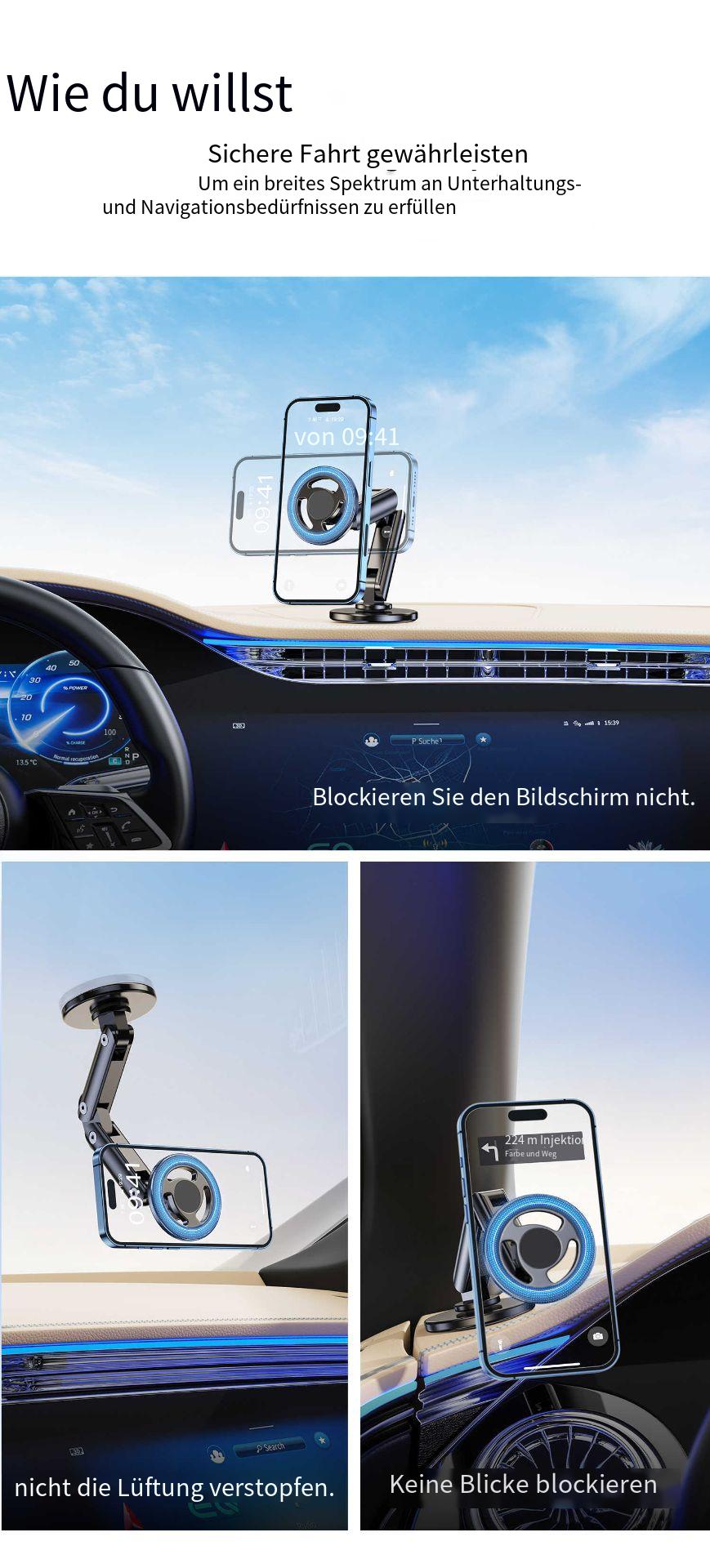 Magsafe Auto Handyhalterung 2025 – Magnetisch, drehbar & faltbar, aus Aluminium, selbstklebende Montage