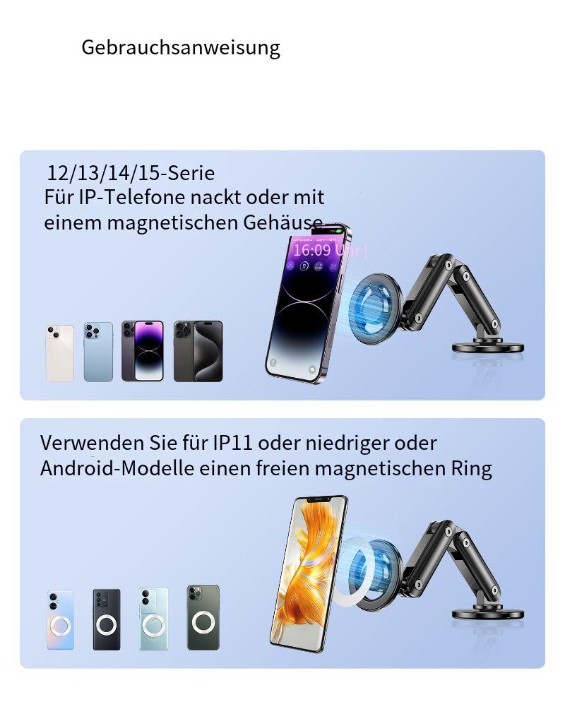 Magsafe Auto Handyhalterung 2025 – Magnetisch, drehbar & faltbar, aus Aluminium, selbstklebende Montage