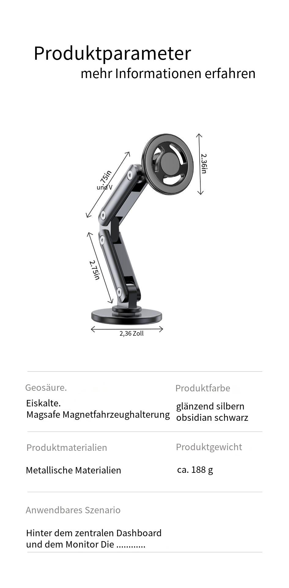 Magsafe Auto Handyhalterung 2025 – Magnetisch, drehbar & faltbar, aus Aluminium, selbstklebende Montage