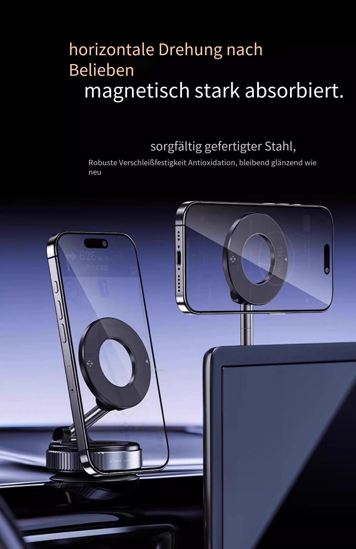 Magnetische Handyhalterung fürs Auto – Magsafe-kompatibel, drehbar & faltbar, starker Vakuumsauger, rückstandsfrei, Epoxidharz-Design