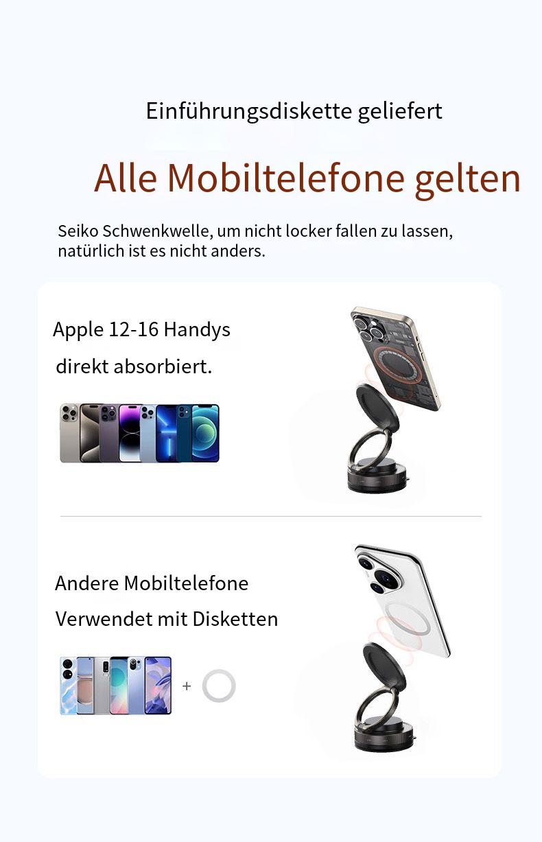 2025 Magnetische Handyhalterung Auto – Magsafe-kompatibel mit Vakuumsaugnapf & kabelloser Ladefunktion, Universal für iPhone & Android