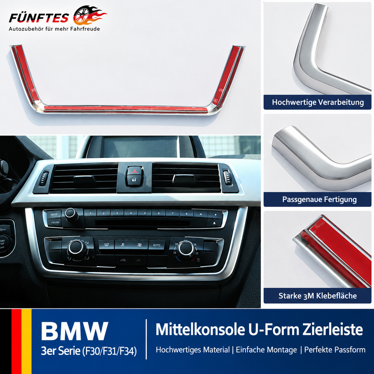 Mittelkonsole U-Blende Chrom ABS für BMW 3er, 1 Satz | Funftesrad