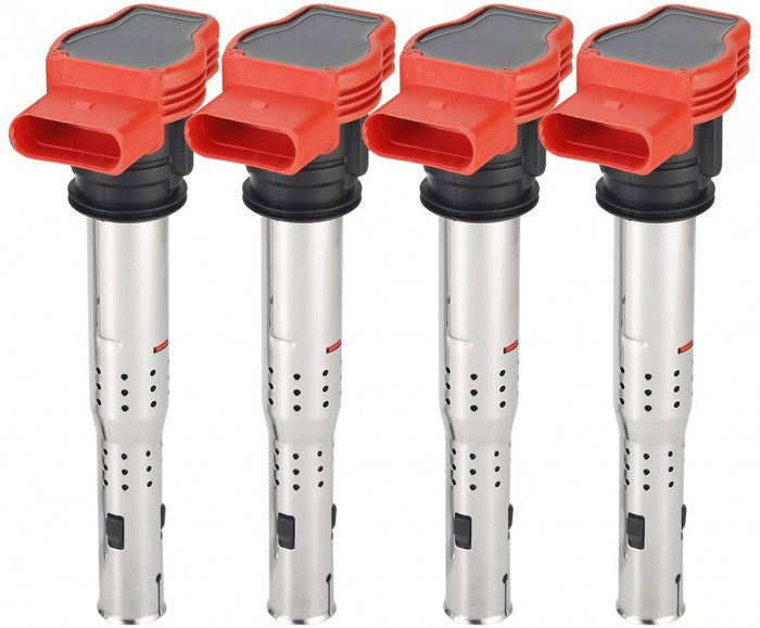 Audi R8 Performance Zündspulen-Set (4 Stück) – Rote Hochleistungs-Zündmodule für TFSI/FSI Motoren – Kompatibel mit Audi & VW Modellen
