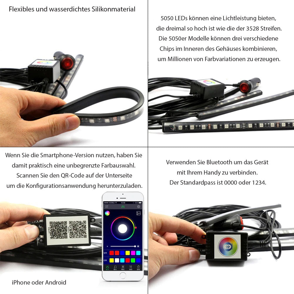 LED Bluetooth Autodekor Licht Ambiente RGB Bodenleuchten Zigarettenadapter