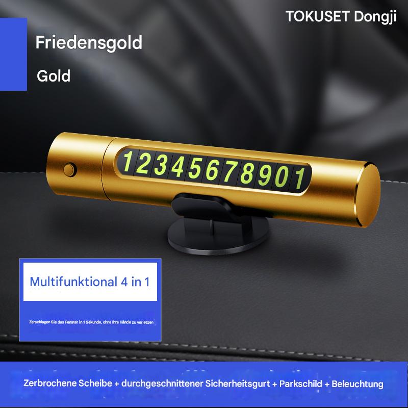 4-in-1 Auto-Notfalltool mit Parknummernschild, Nothammer, Gurtschneider & LED-Licht – Multifunktionales Sicherheitszubehör fürs Armaturenbrett