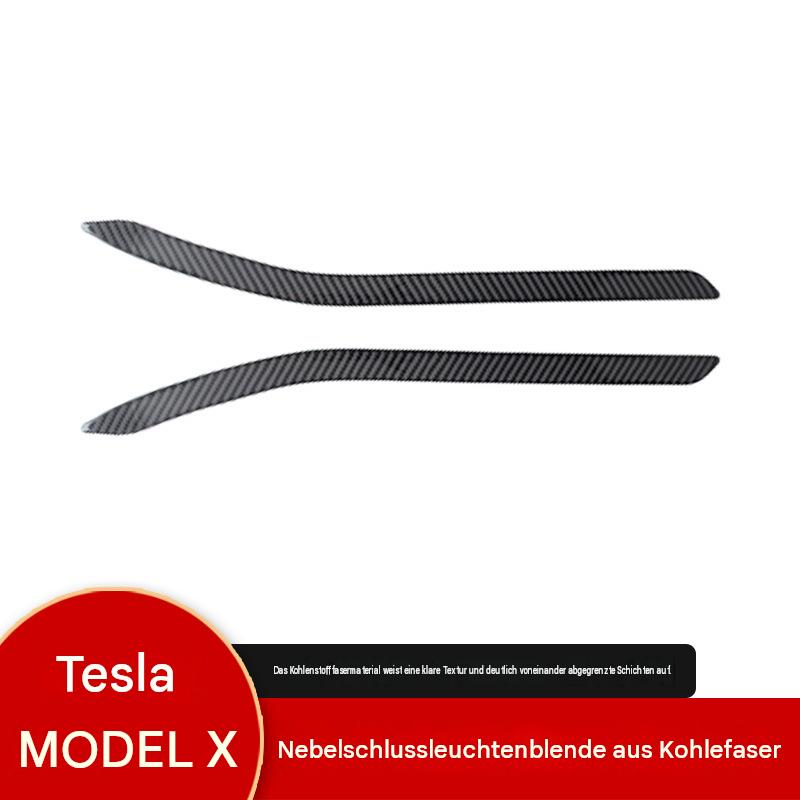 Tesla Model X Echtcarbon Zierleisten für hintere Nebelschlussleuchten – Carbon Abdeckung, Heckleuchten Dekoration & Tuning Zubehör
