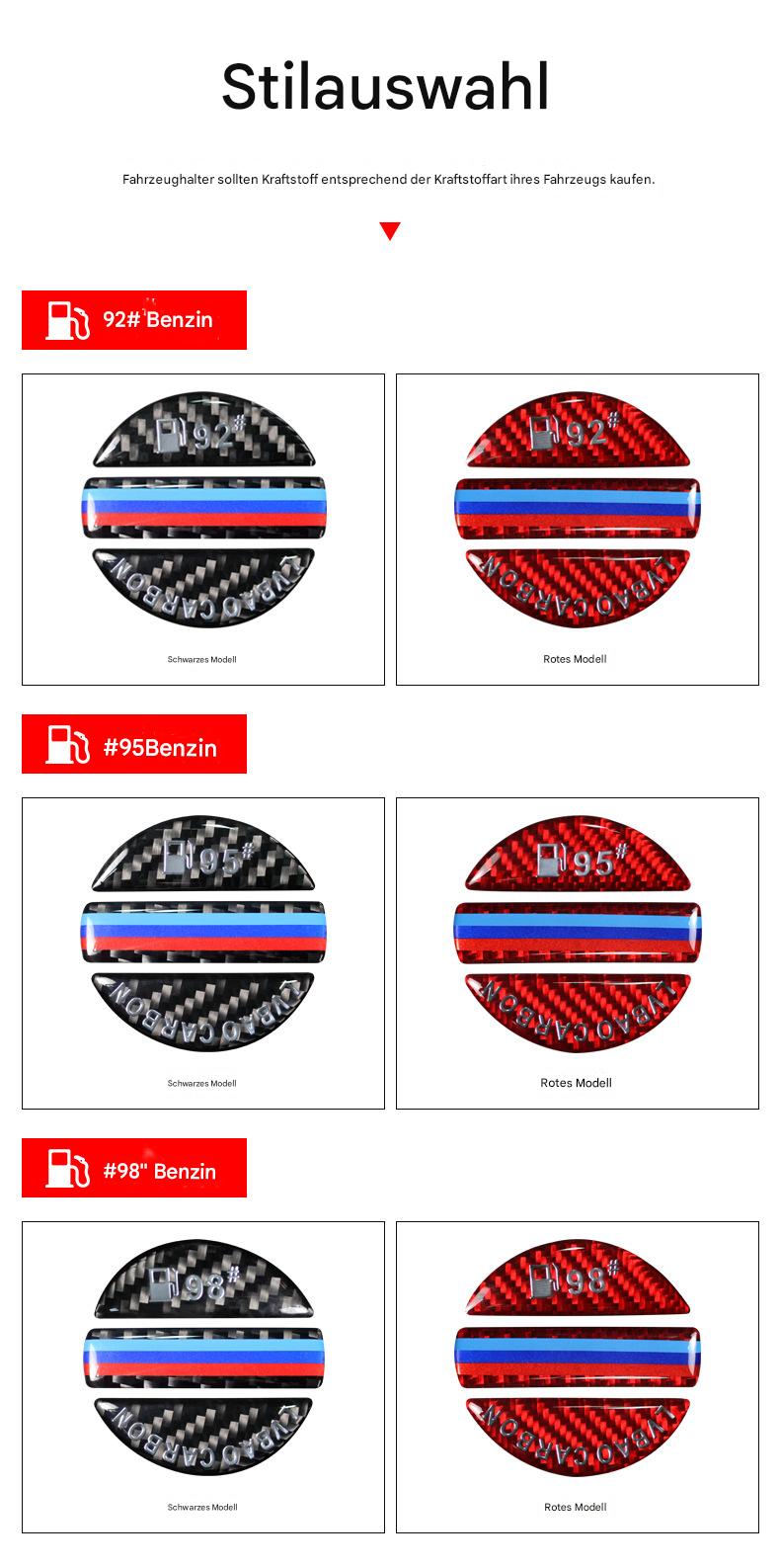 Kraftstoff Hinweis Aufkleber 92/95/98 – Carbon Tankdeckel Dekor