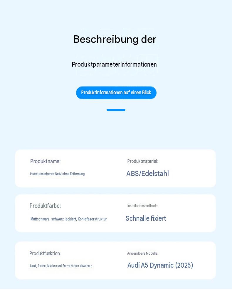 Insektenschutzgitter Kühlergrill Schutzabdeckung aus ABS + Edelstahl passend für Audi A5 S-line Dynamik Baujahre 2020–2025, Lufteinlass Schutzgitter Autozubehör