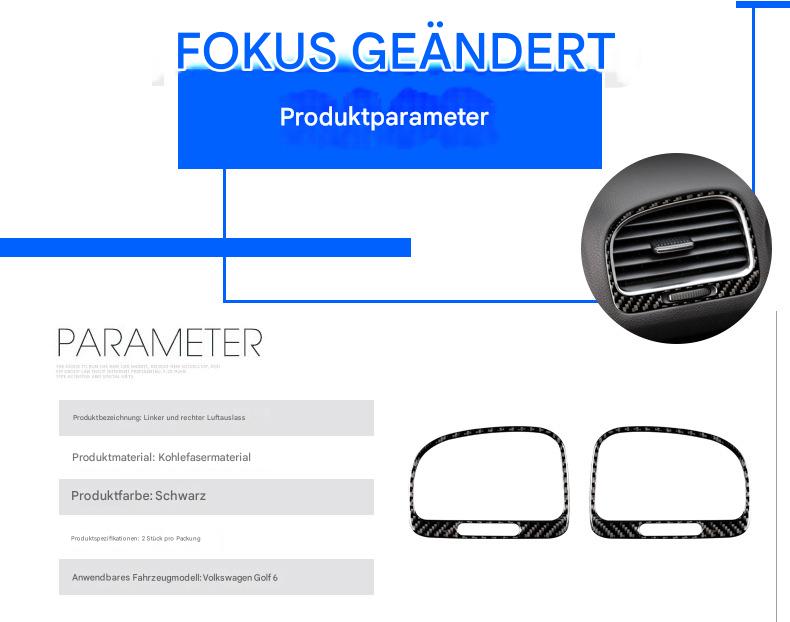 VW Golf 6 2008–2012 Lüftungsrahmen Echt-Carbon Innenraum Dekor