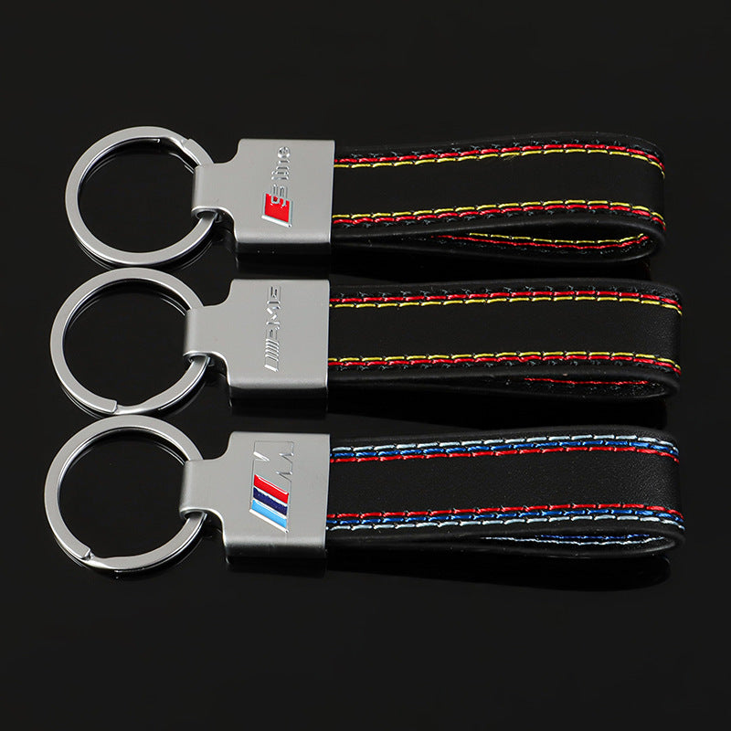 Autoschlüsselanhänger aus Leder mit M Sport Dreifarben AMG S Line Emblem Schlüsselring Auto Zubehör