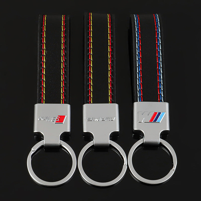 Autoschlüsselanhänger aus Leder mit M Sport Dreifarben AMG S Line Emblem Schlüsselring Auto Zubehör