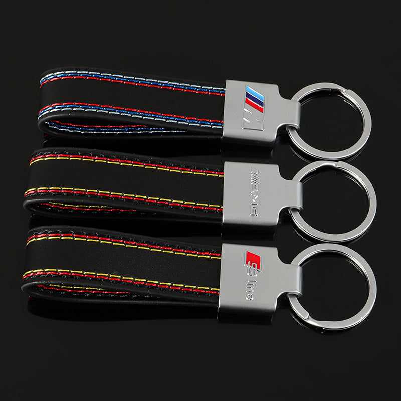 Autoschlüsselanhänger aus Leder mit M Sport Dreifarben AMG S Line Emblem Schlüsselring Auto Zubehör
