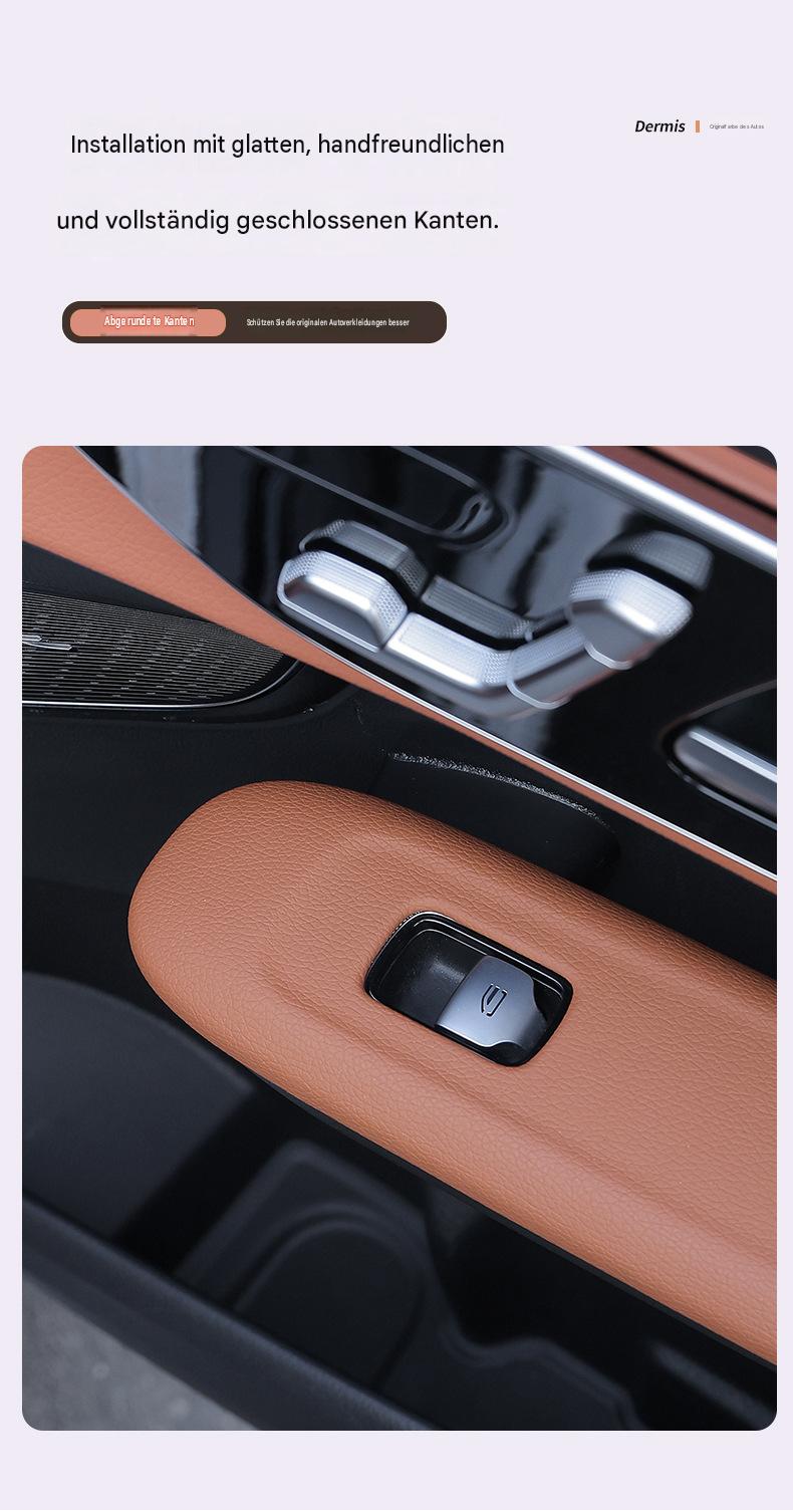 Fensterheber‑Blende aus Leder für Mercedes Neue C‑Klasse C260L C200L GLC300 | Türschalter Rahmen kratzfest abriebfest Innenraum Tuning Zubehör