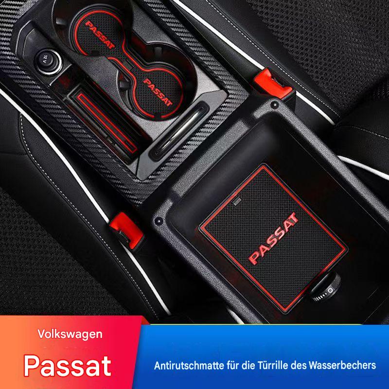 Passgenaue Latex Ablagefachmatten & Becherhaltermatten für VW Passat B8 Facelift 2019–2023 | Rutschfeste Staufach Einlagen Auto Innenraum Tuning Zubehör