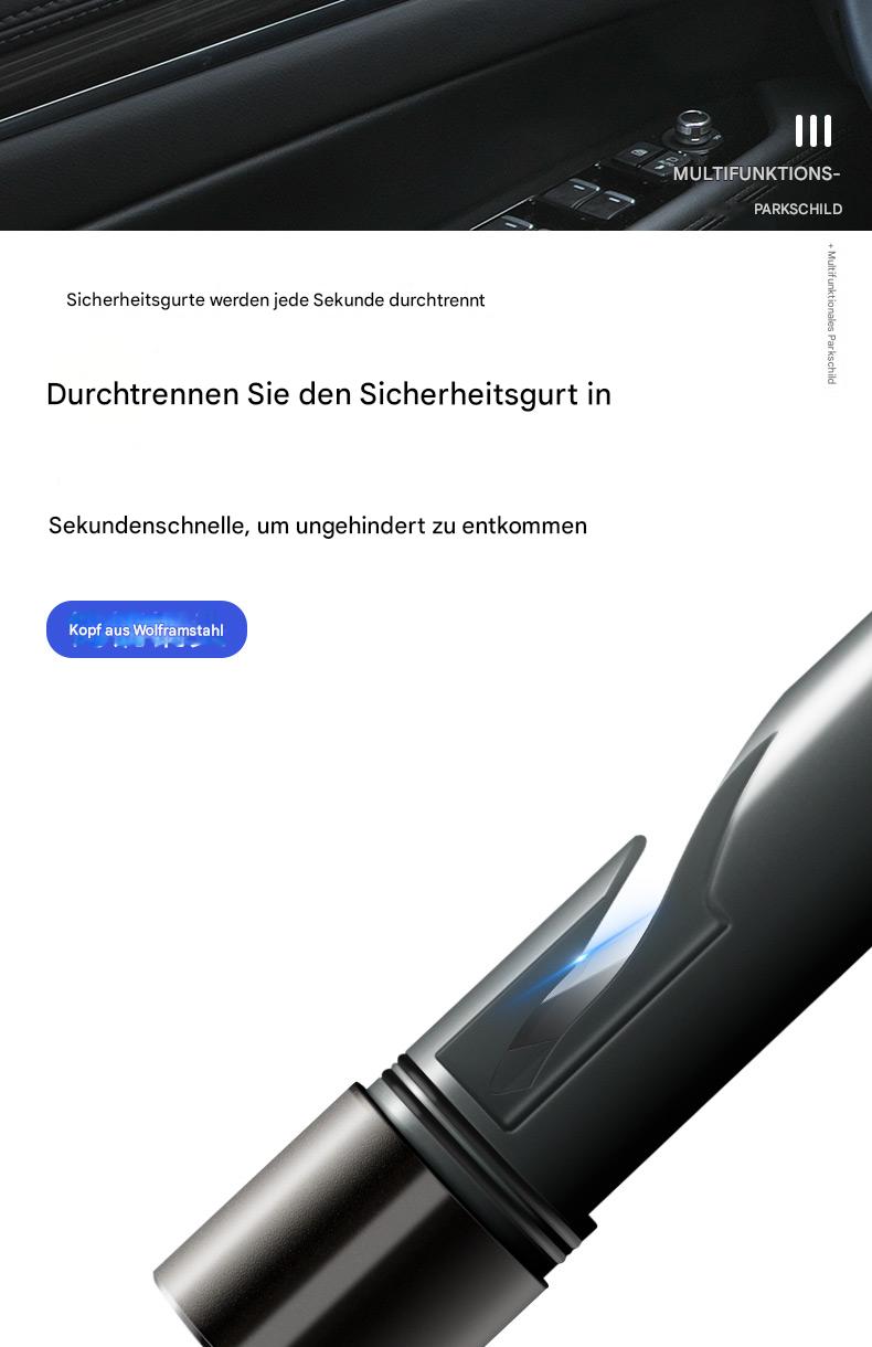 4-in-1 Auto-Notfalltool mit Parknummernschild, Nothammer, Gurtschneider & LED-Licht – Multifunktionales Sicherheitszubehör fürs Armaturenbrett