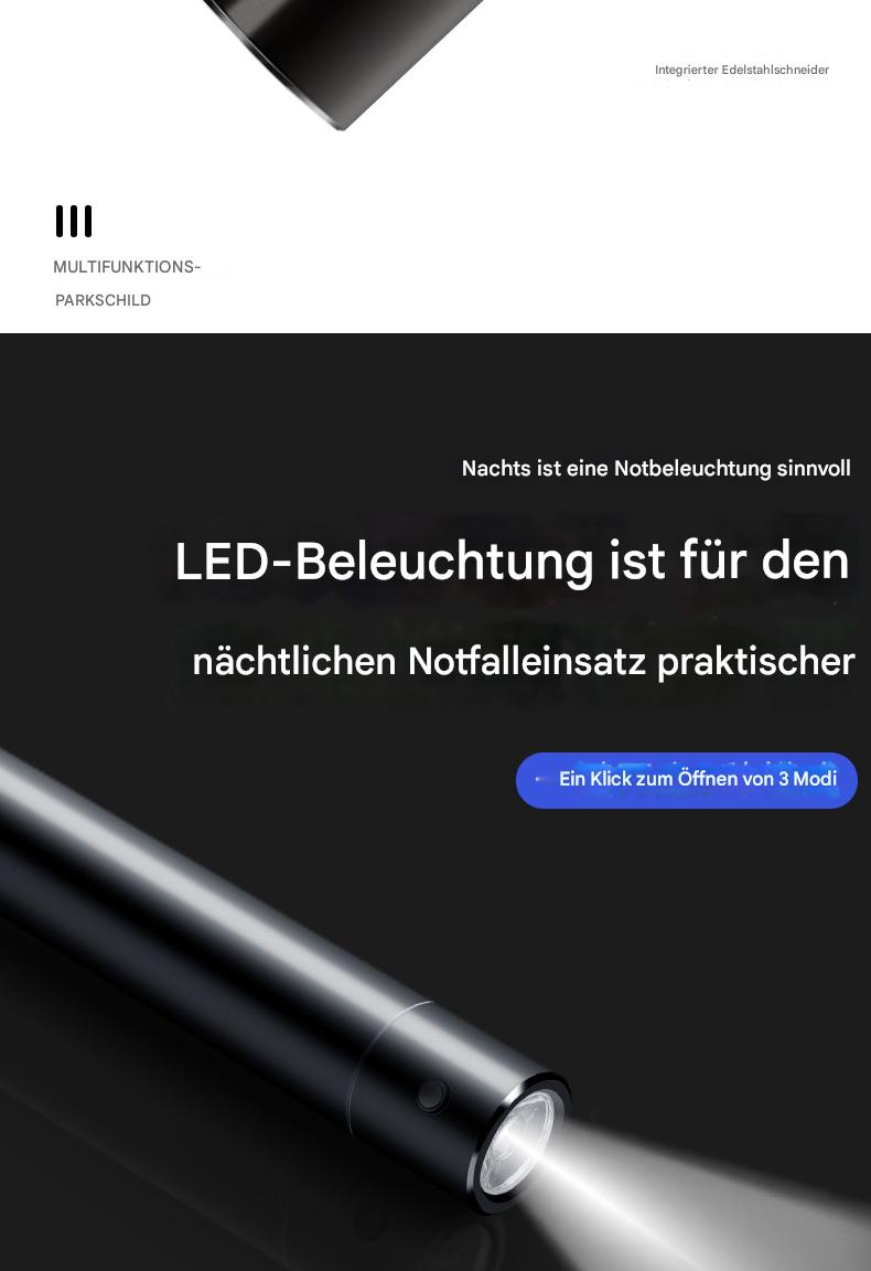 4-in-1 Auto-Notfalltool mit Parknummernschild, Nothammer, Gurtschneider & LED-Licht – Multifunktionales Sicherheitszubehör fürs Armaturenbrett