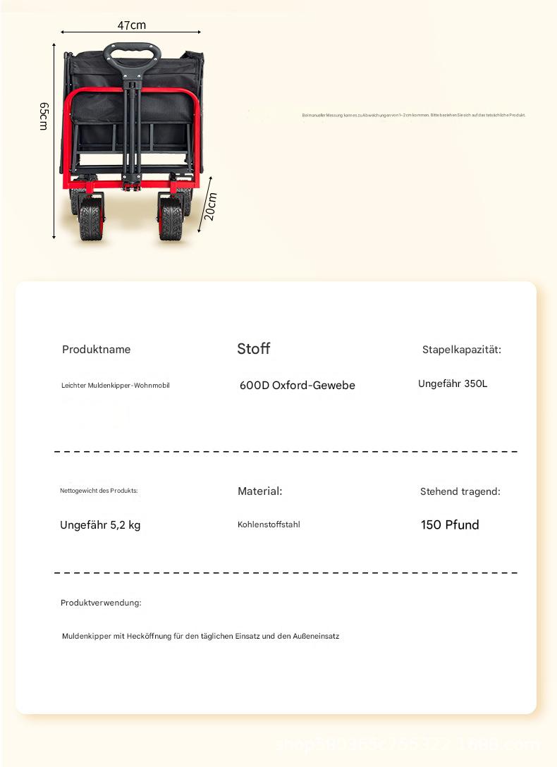 Faltbarer Outdoor-Transportwagen mit Vollstahlrahmen & 600D Oxford – Kompakt & Vielseitig