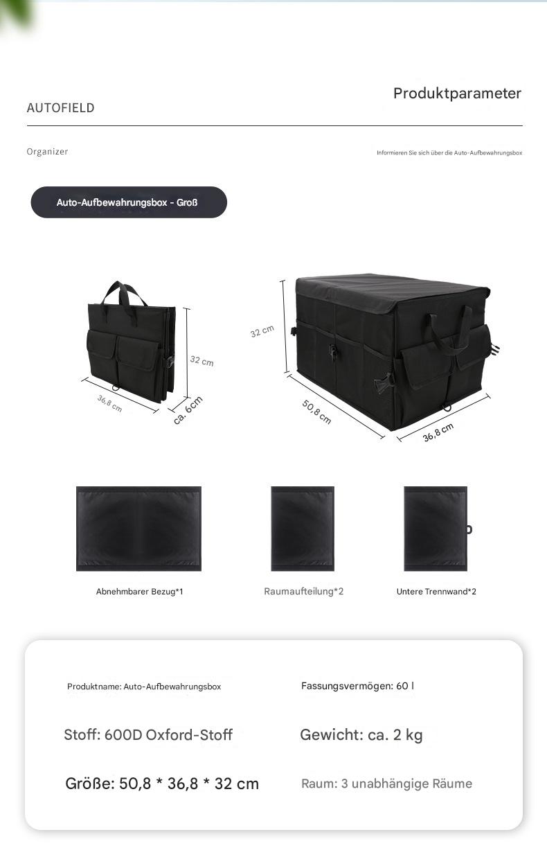 Kofferraum-Organizer mit Deckel – Faltbare Kofferraumtasche groß, rutschfest & stabil (3 Fächer, doppelte Böden, verstärkte Seitenwände)