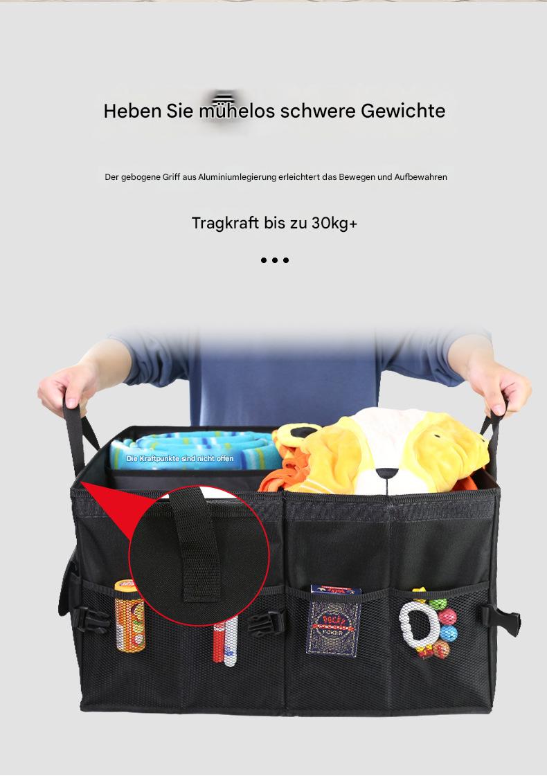 Kofferraum-Organizer mit Deckel – Faltbare Kofferraumtasche groß, rutschfest & stabil (3 Fächer, doppelte Böden, verstärkte Seitenwände)