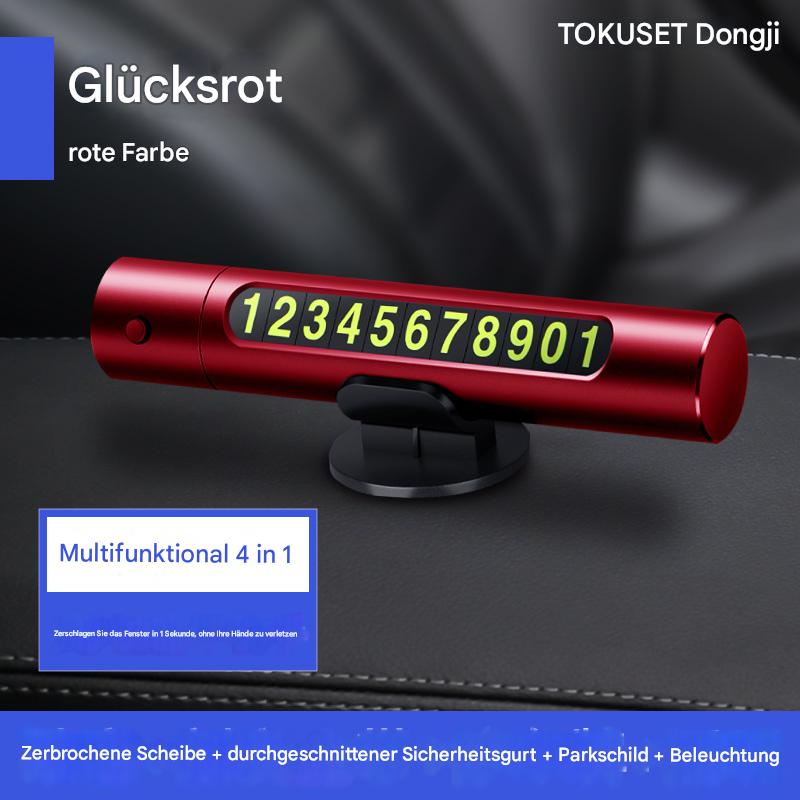 4-in-1 Auto-Notfalltool mit Parknummernschild, Nothammer, Gurtschneider & LED-Licht – Multifunktionales Sicherheitszubehör fürs Armaturenbrett