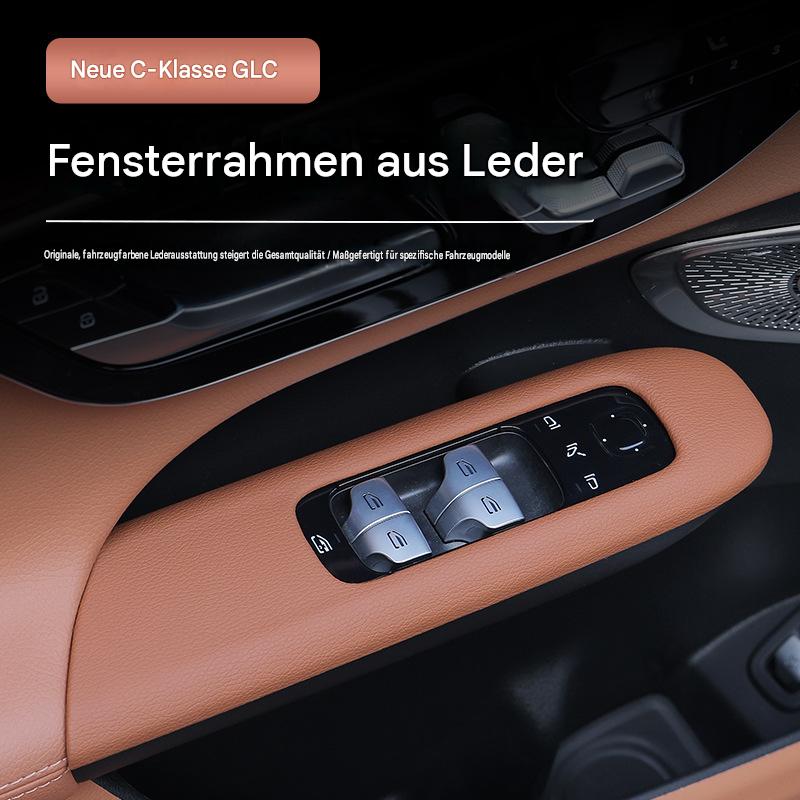 Fensterheber‑Blende aus Leder für Mercedes Neue C‑Klasse C260L C200L GLC300 | Türschalter Rahmen kratzfest abriebfest Innenraum Tuning Zubehör