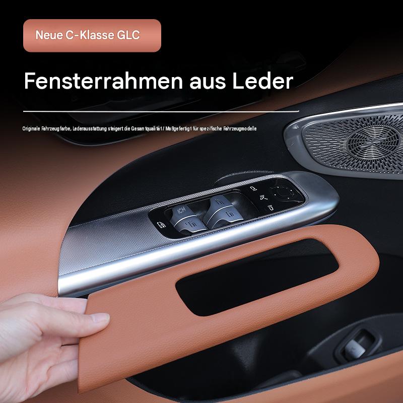 Fensterheber‑Blende aus Leder für Mercedes Neue C‑Klasse C260L C200L GLC300 | Türschalter Rahmen kratzfest abriebfest Innenraum Tuning Zubehör