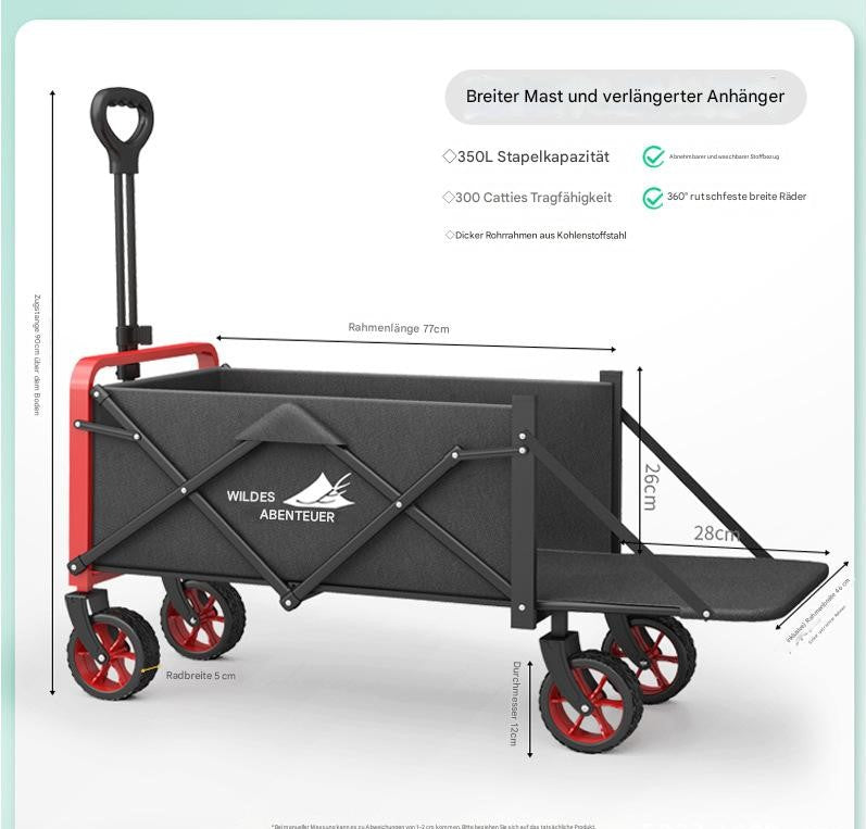 Faltbarer Outdoor-Transportwagen mit Vollstahlrahmen & 600D Oxford – Kompakt & Vielseitig