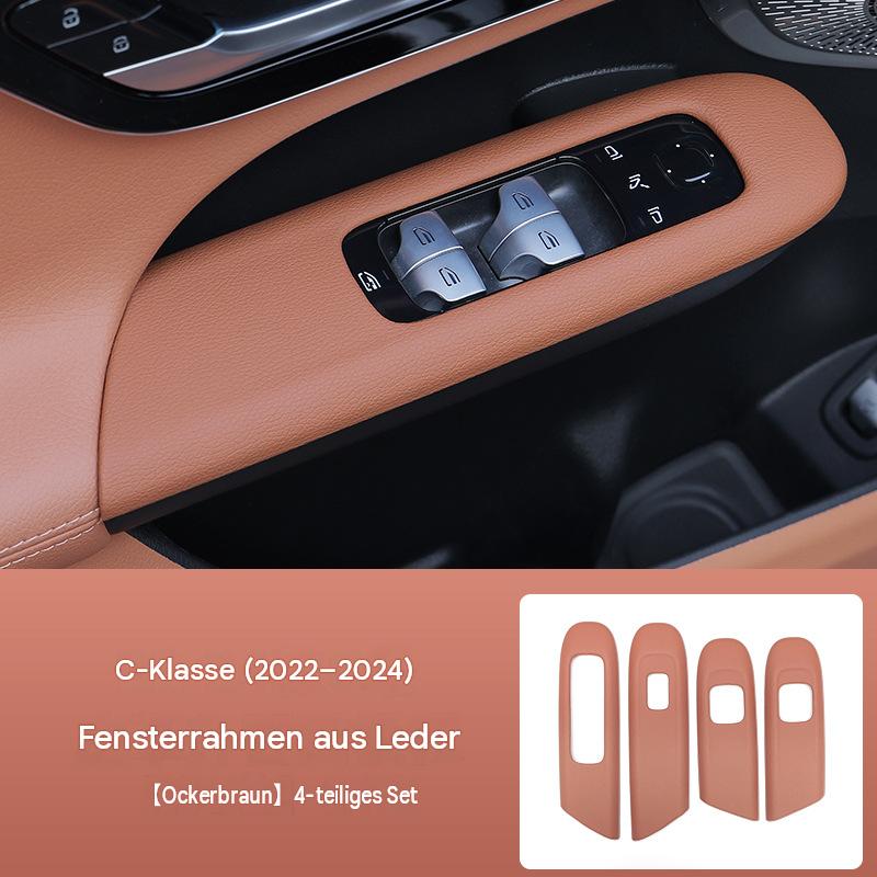 Fensterheber‑Blende aus Leder für Mercedes Neue C‑Klasse C260L C200L GLC300 | Türschalter Rahmen kratzfest abriebfest Innenraum Tuning Zubehör