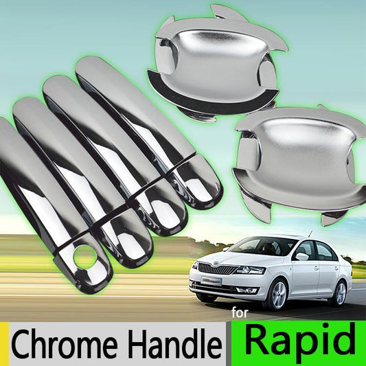 Skoda Rapid Chrom Außen Türgriff Mulden Tür Kappen Abdeckung