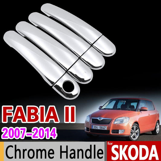 Skoda Fabia 2 Chrom Außen Türgriff Mulden Tür Kappen Abdeckung