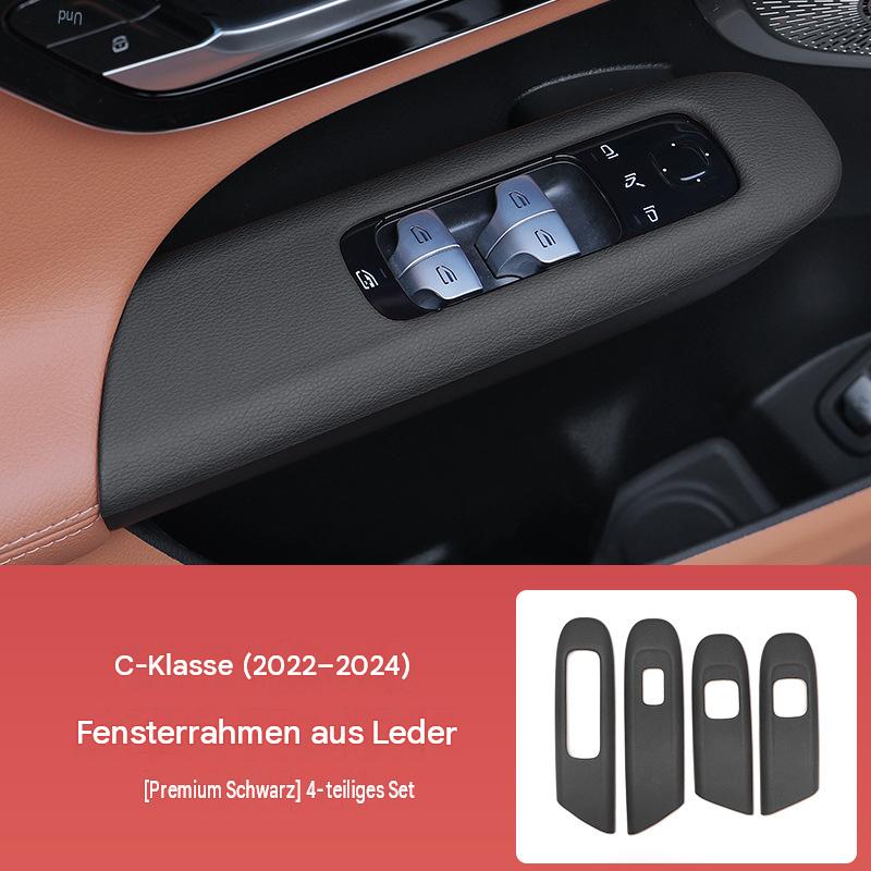 Fensterheber‑Blende aus Leder für Mercedes Neue C‑Klasse C260L C200L GLC300 | Türschalter Rahmen kratzfest abriebfest Innenraum Tuning Zubehör