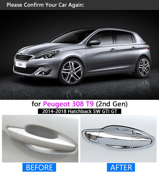 Peugeot 308 II T9 Chrom Außen Türgriff Schalen Mulden Tür Kappen Abdeckung