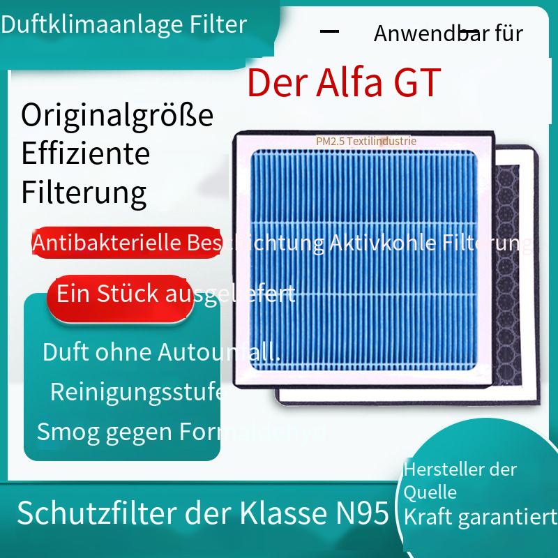 Geeignet für Alfa Duft-Klimaanlagenfilter, Aktivkohle N95-Grad, Auto-Klimaanlagenfilter, PM2.5-Filterung