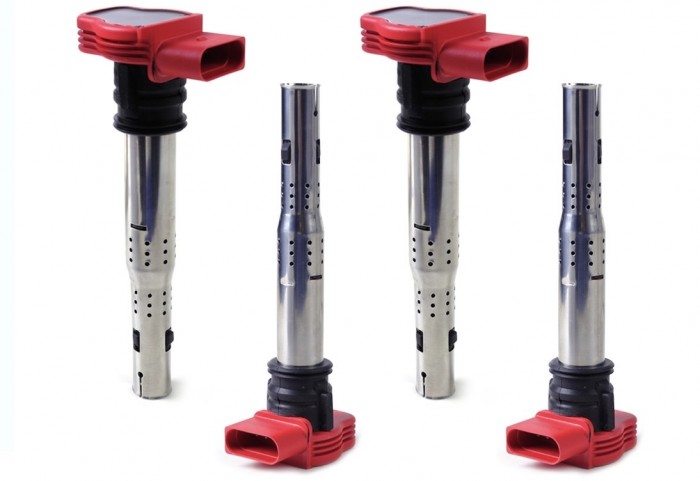 Audi R8 Performance Zündspulen-Set (4 Stück) – Rote Hochleistungs-Zündmodule für TFSI/FSI Motoren – Kompatibel mit Audi & VW Modellen