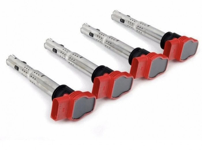 Audi R8 Performance Zündspulen-Set (4 Stück) – Rote Hochleistungs-Zündmodule für TFSI/FSI Motoren – Kompatibel mit Audi & VW Modellen
